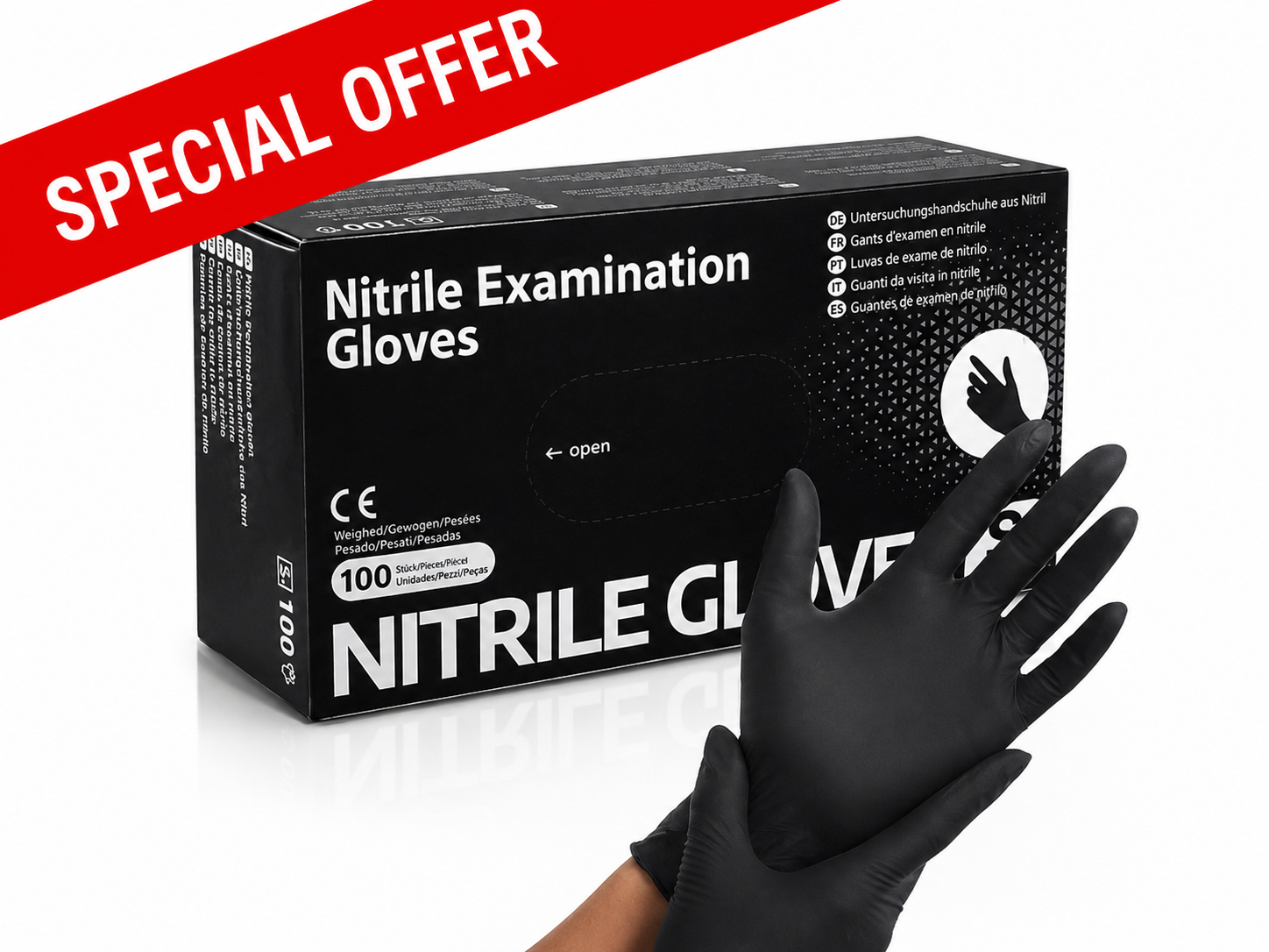  JUSTNAILS Premium Nitril Handschuhe puderfrei BLACK - 100 Stück 