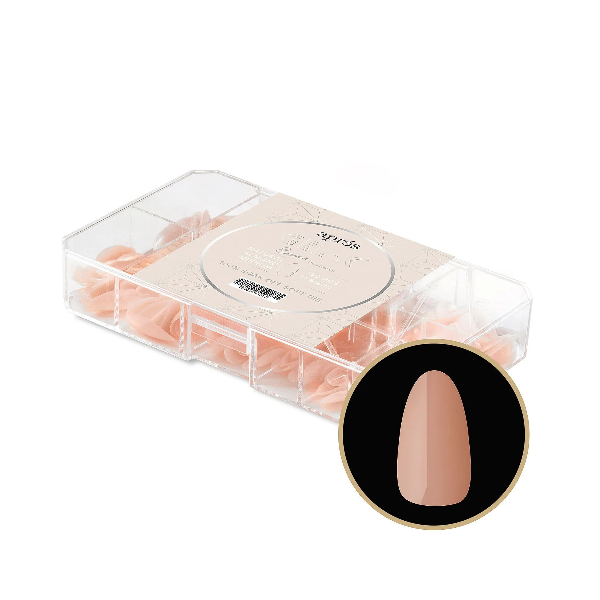 Gel-X® Neutral Cover Tips Box 150pcs - "Emma" - Natural Almond Short Gel-X® Neutral Cover Tips Box 150pcs - "Emma" - Natural Almond Short
