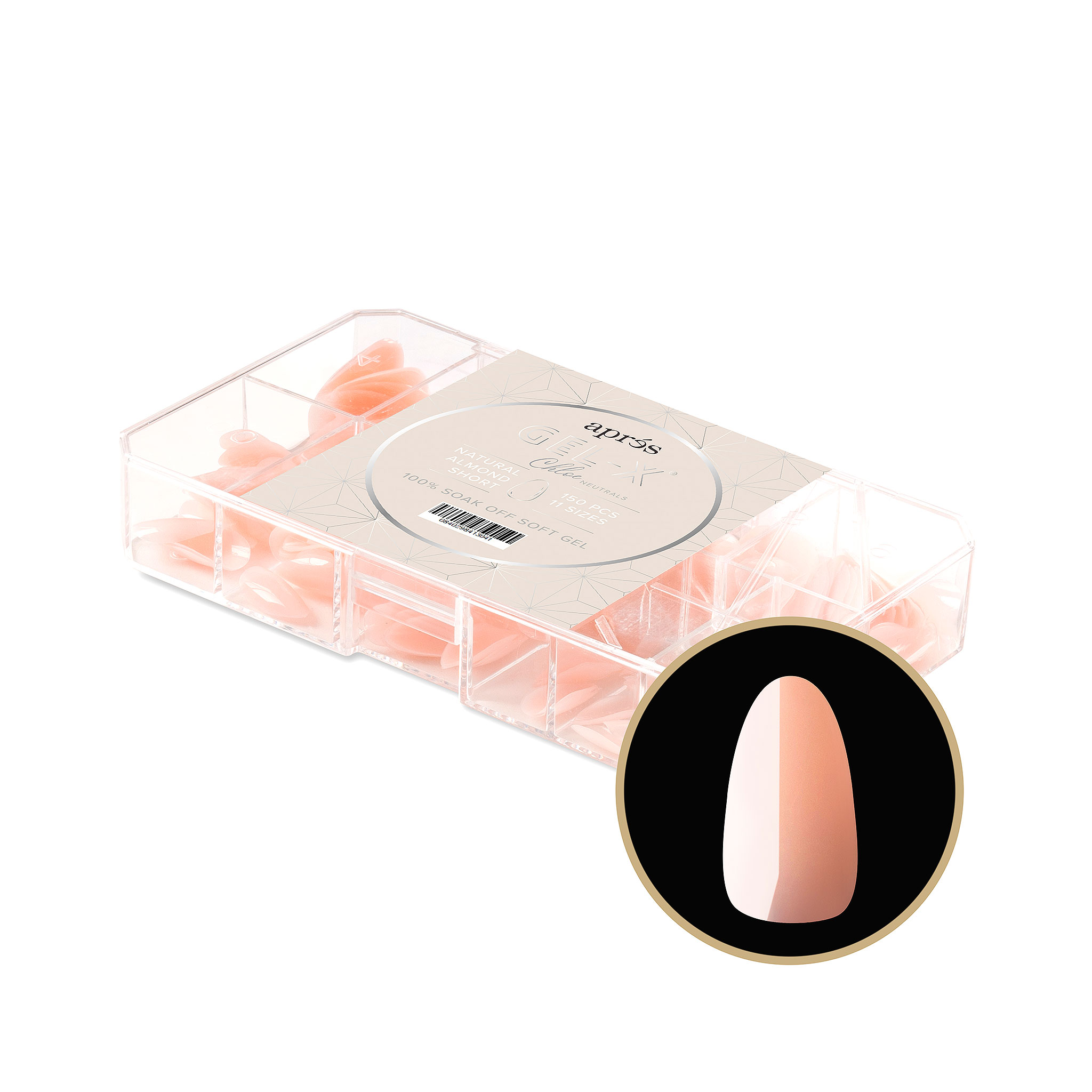 Gel-X® Neutral Cover Tips Box 150pcs - "Chloe" - Natural Almond short  Gel-X® Neutral Cover Tips Box 150pcs - "Chloe" - Natural Almond short
