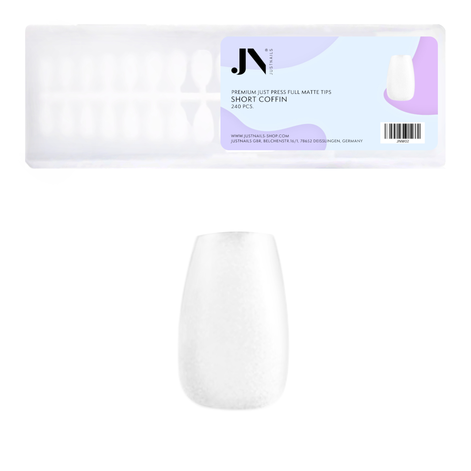 JUST PRESS Full Matte - SHORT COFFIN Fullcover Press On Tips Nails in Box 240 Stk. JUST PRESS Full Matte - SHORT COFFIN Fullcover Press On Tips Nails in Box 240 Stk.