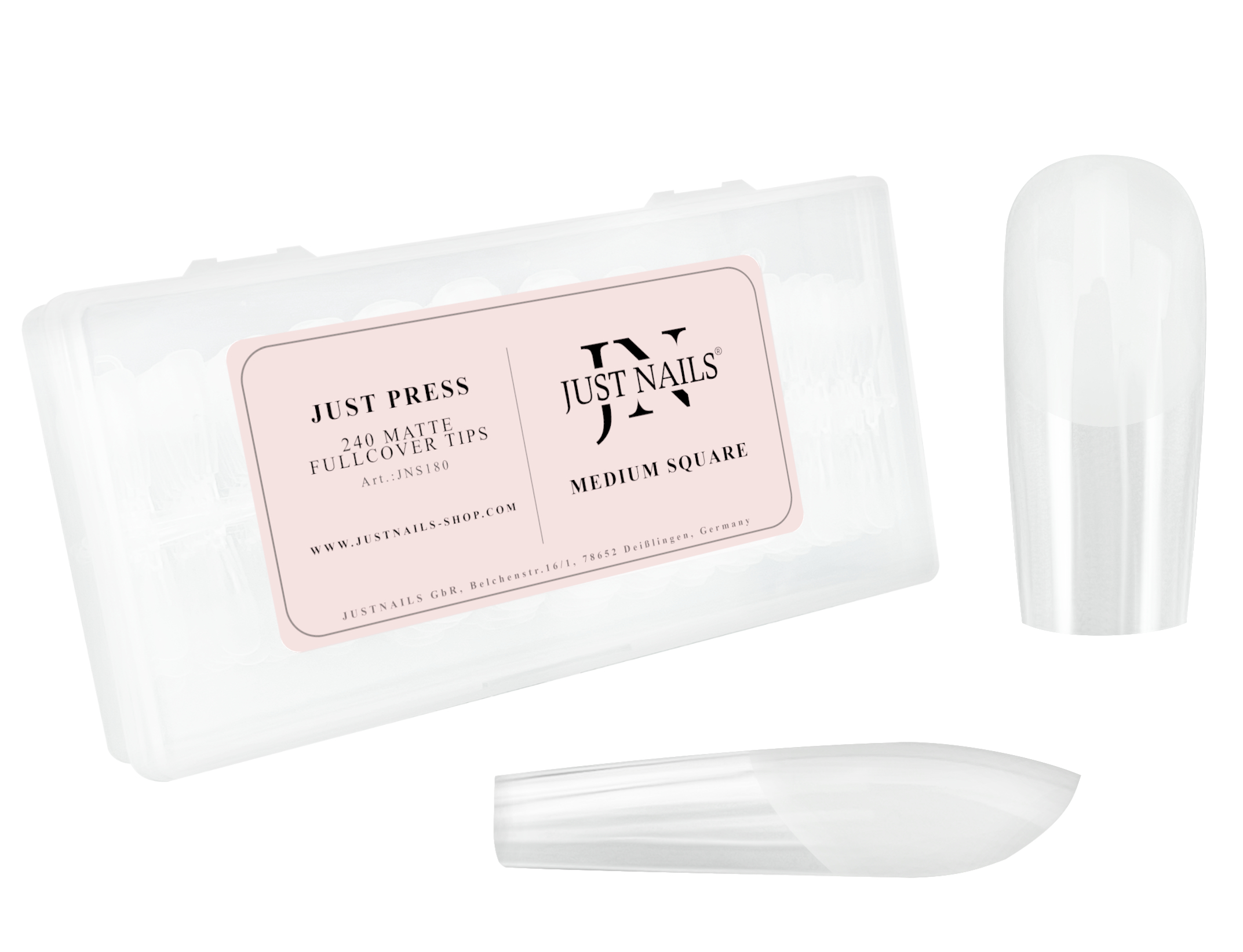 180-Fullcover-Press-on-Tips-matt-Coffin-mandel-almond-Ballerina JUST PRESS - Medium Square Fullcover Soft Gel Press On Tips Nails in Box 240 Stk